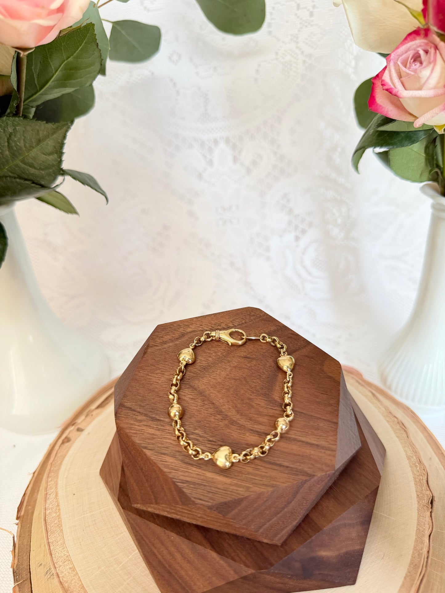 Heart and Bead Station Bracelet