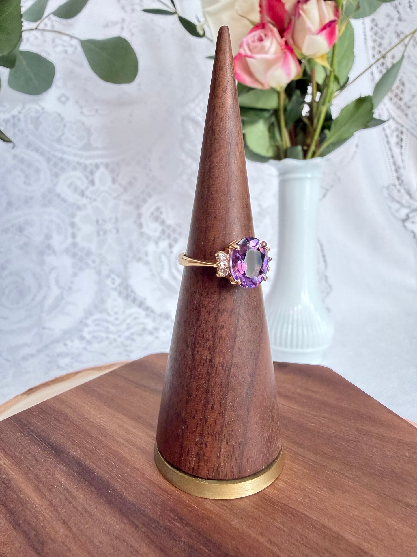 Oval Cut Amethyst Ring with Diamonds