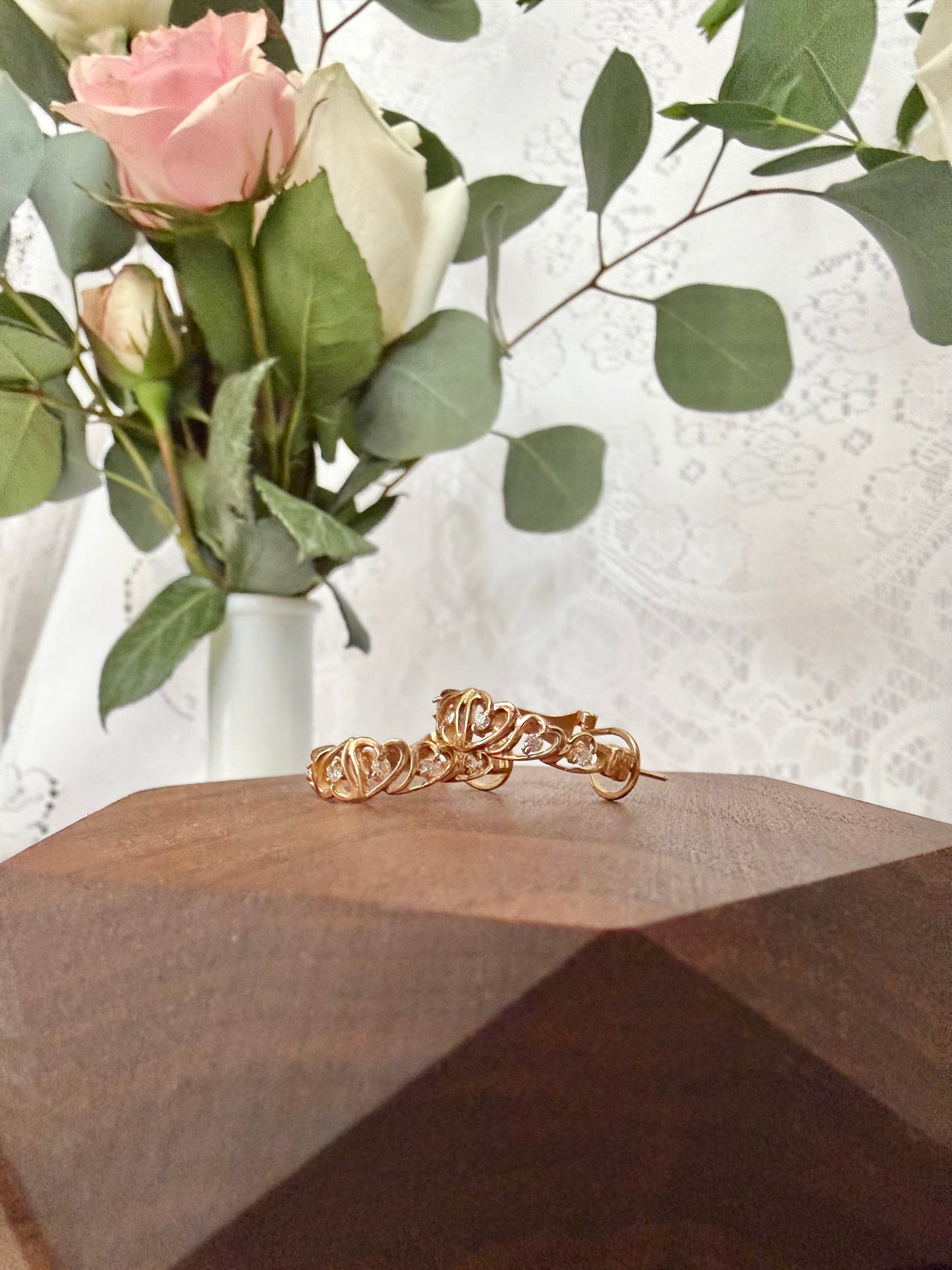 Heart and Diamond Hoop Earrings