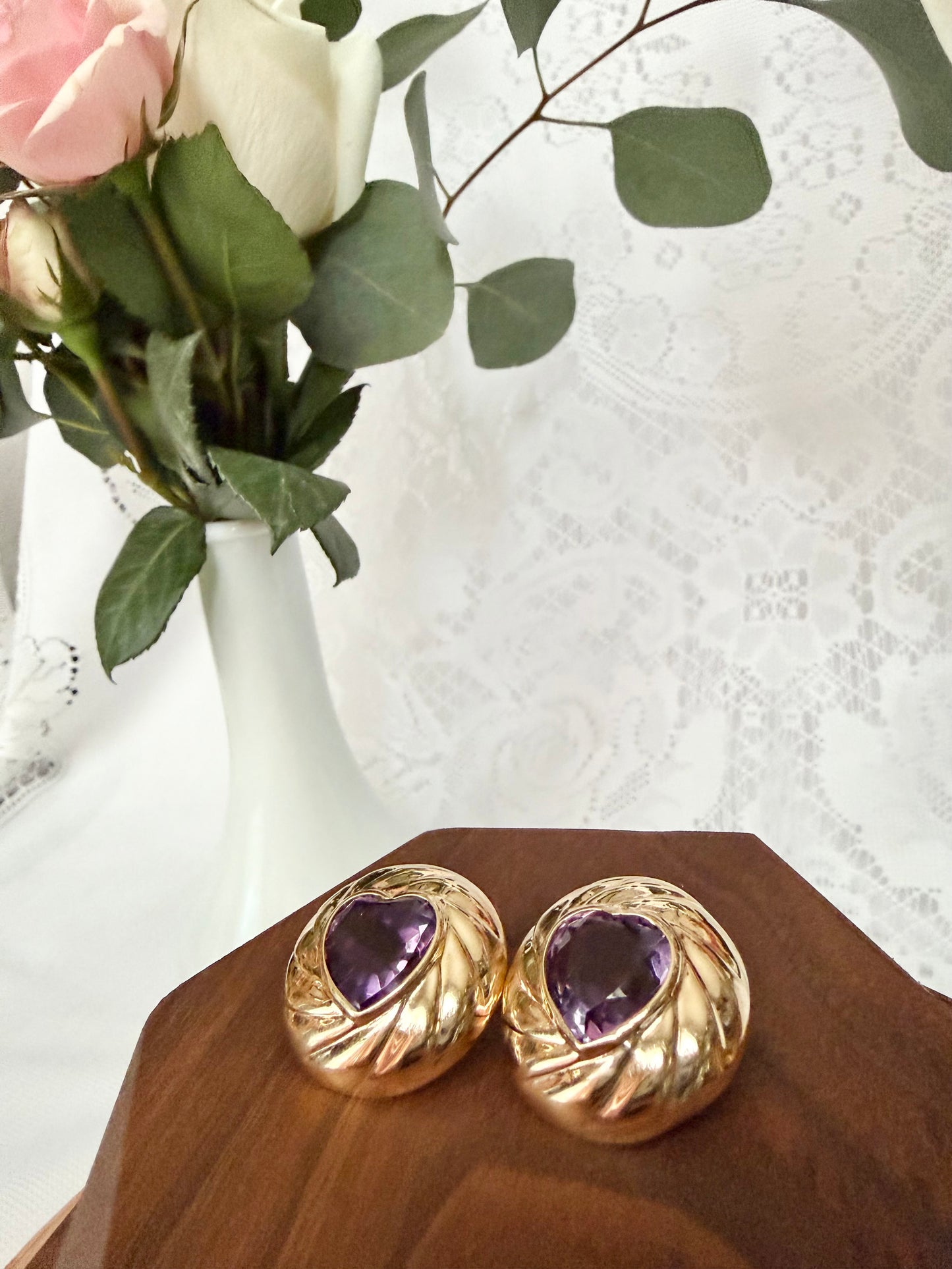 Vintage Heart Amethyst Earrings