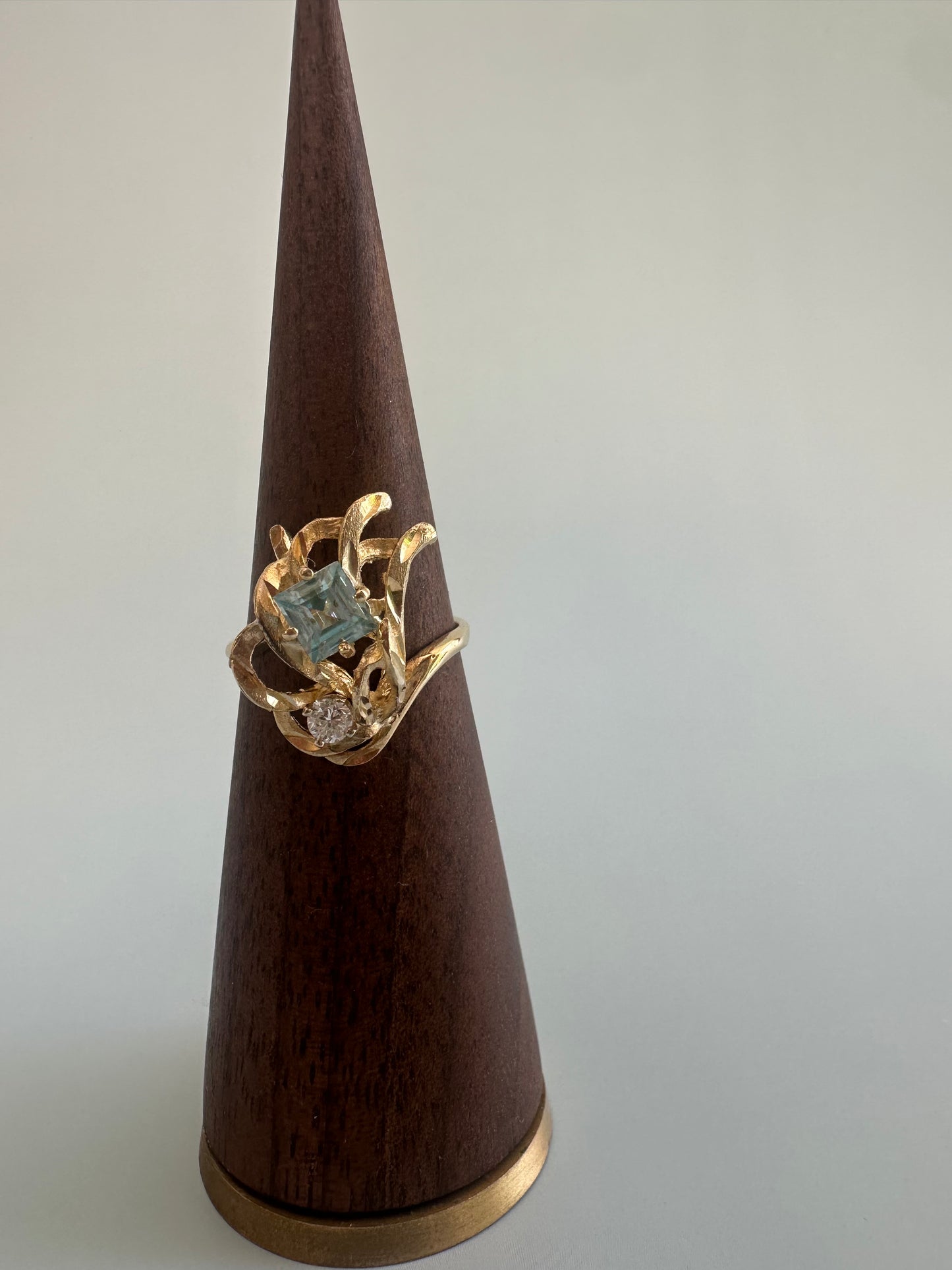 Princess Cut Aquamarine and Diamond Ring