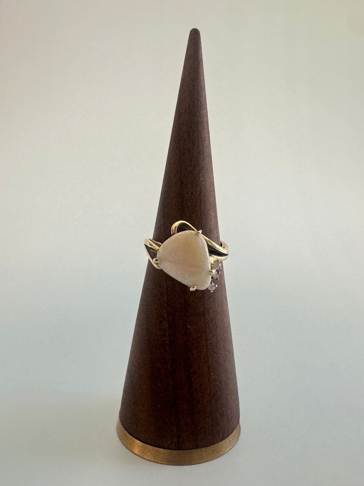 Freeform White Opal and Diamond Ring