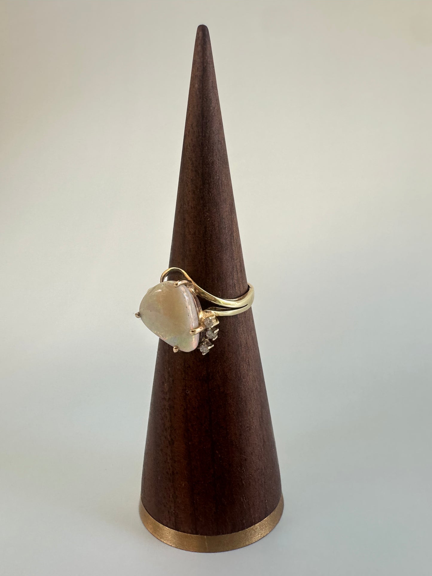 Freeform White Opal and Diamond Ring