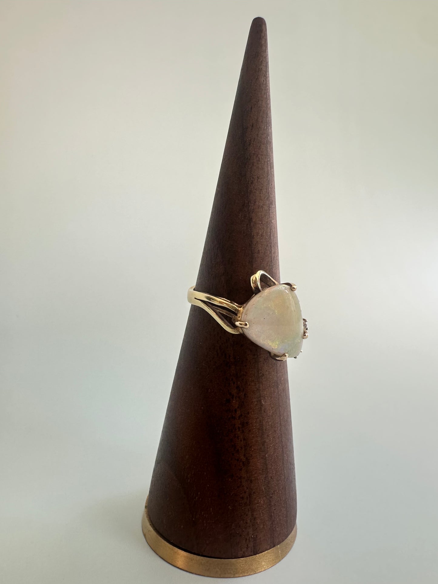 Freeform White Opal and Diamond Ring