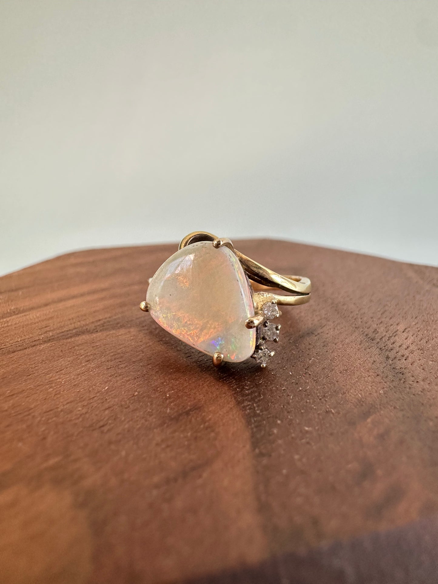 Freeform White Opal and Diamond Ring