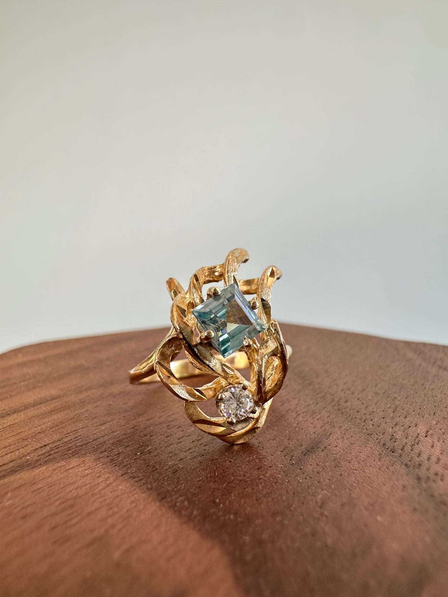 Princess Cut Aquamarine and Diamond Ring