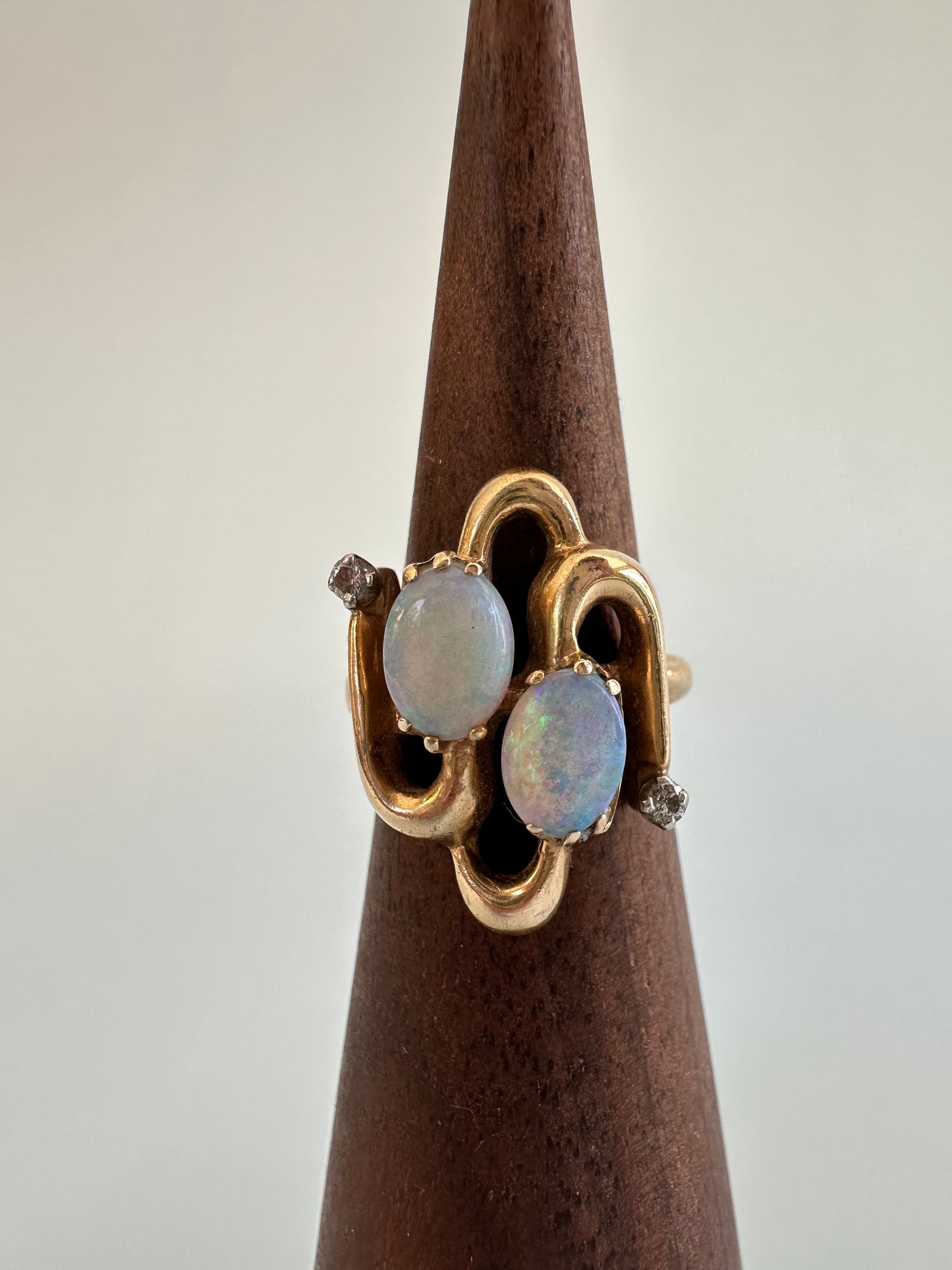 Dual White Opal and Diamond Ring