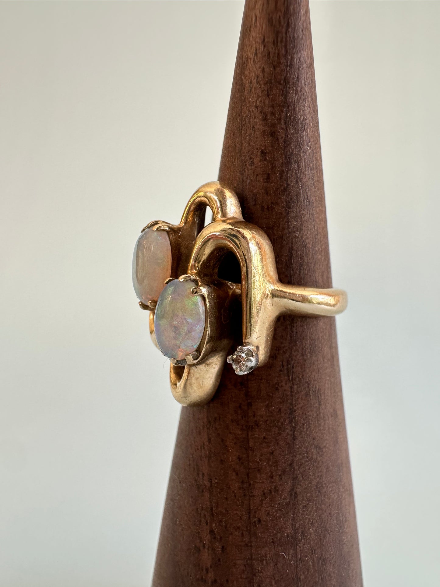 Dual White Opal and Diamond Ring