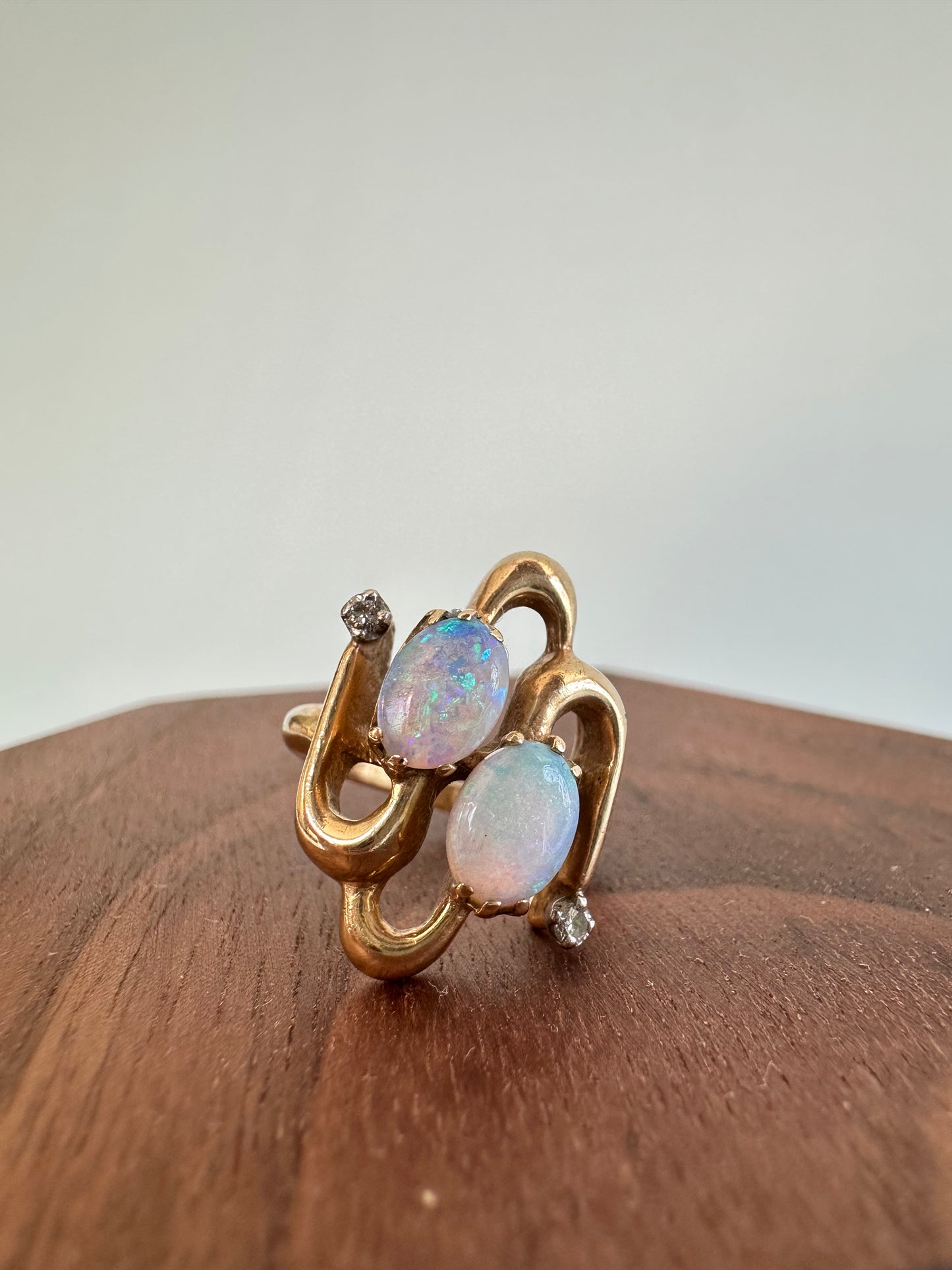 Dual White Opal and Diamond Ring