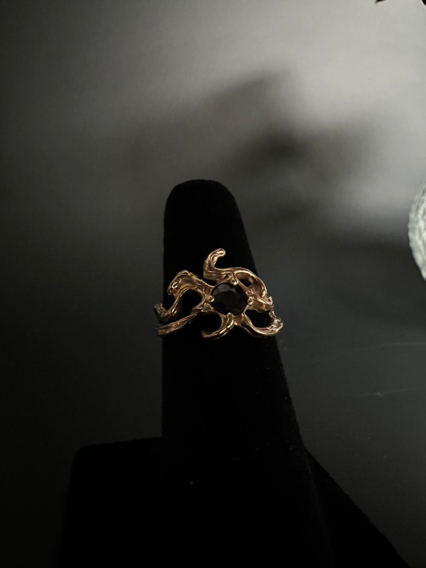 Natural Sapphire Pinky Ring with Yellow Gold Veining