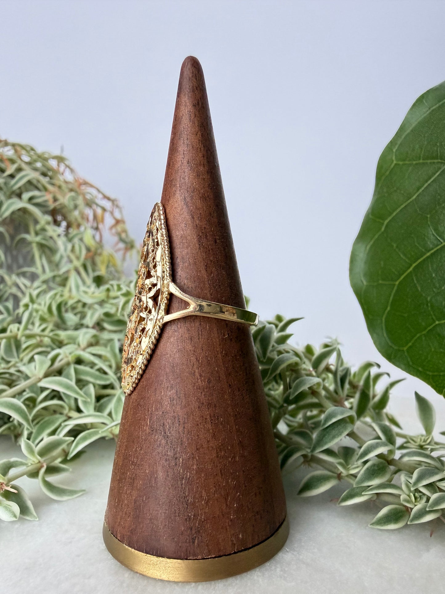 Marquis Shaped Yellow Gold Ring with Scroll Detailing