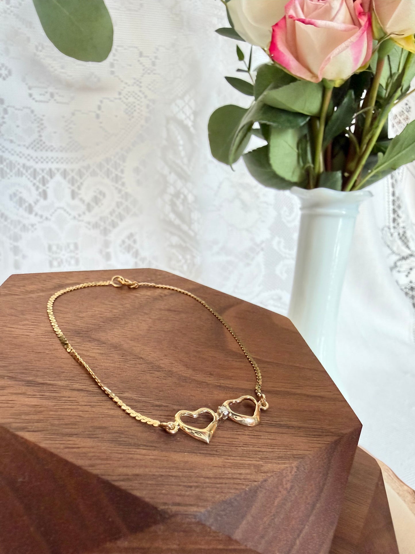Double Heart Bracelet with Solitaire Diamond