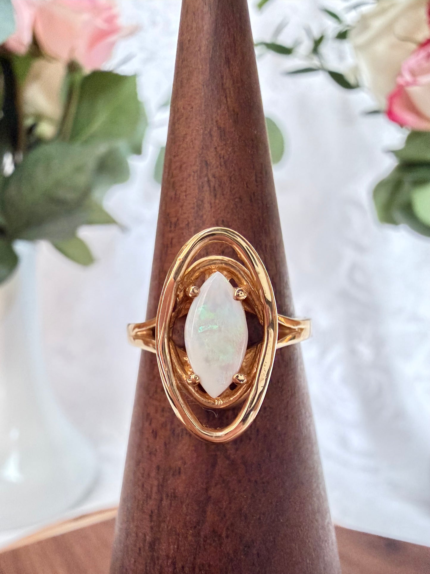 Marquis Cut Natural Opal Ring