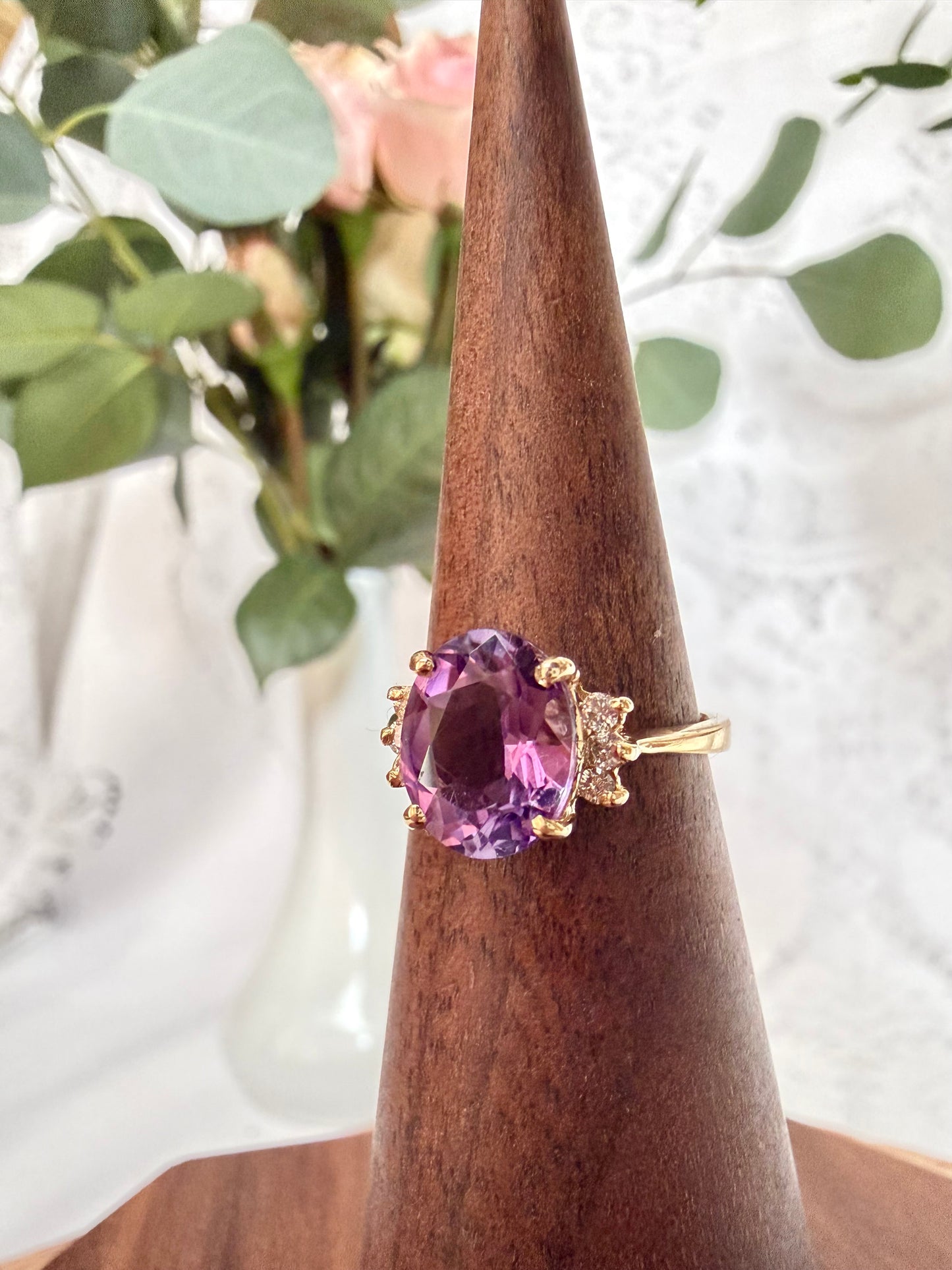 Oval Cut Amethyst Ring with Diamonds