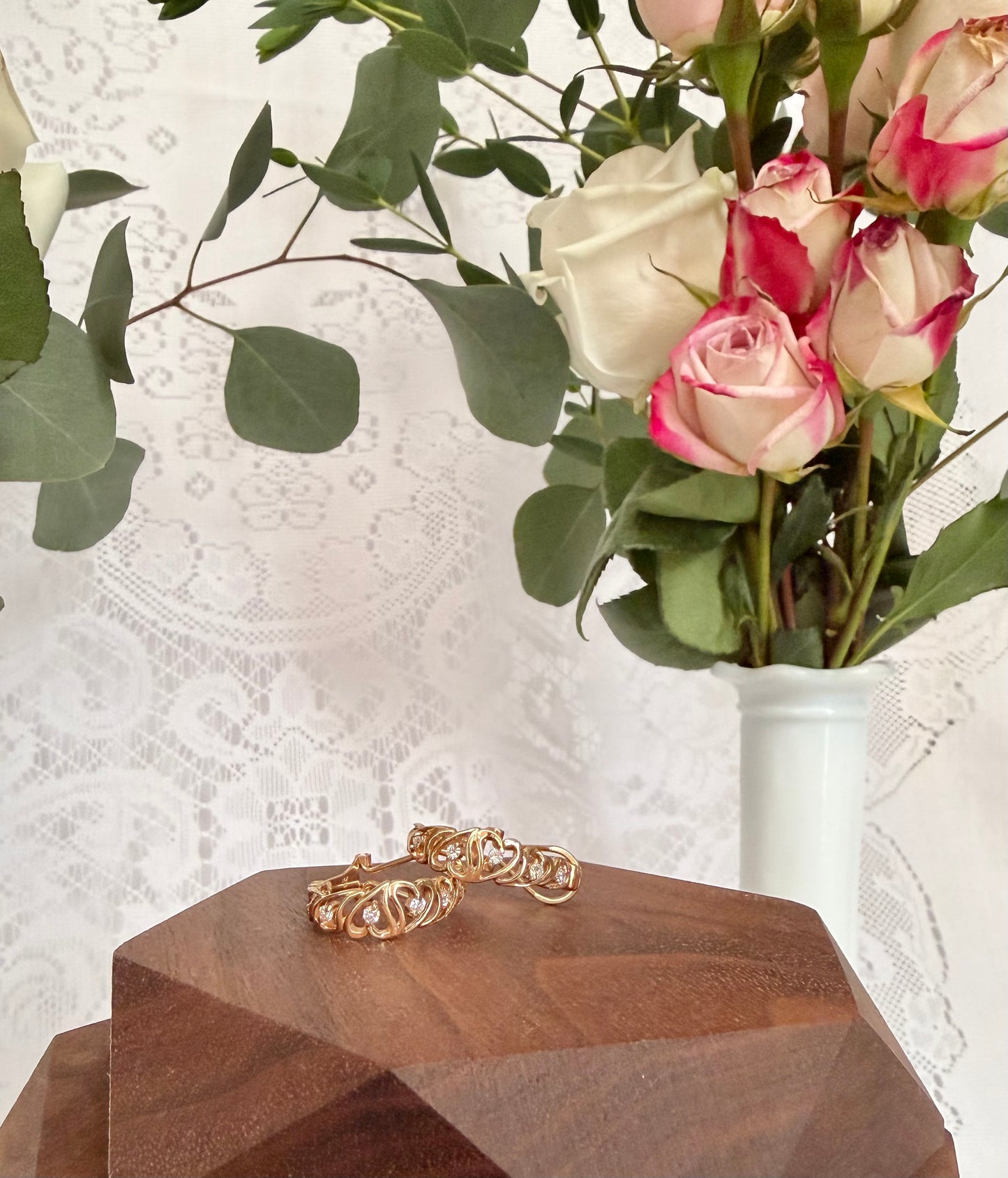 Heart and Diamond Hoop Earrings