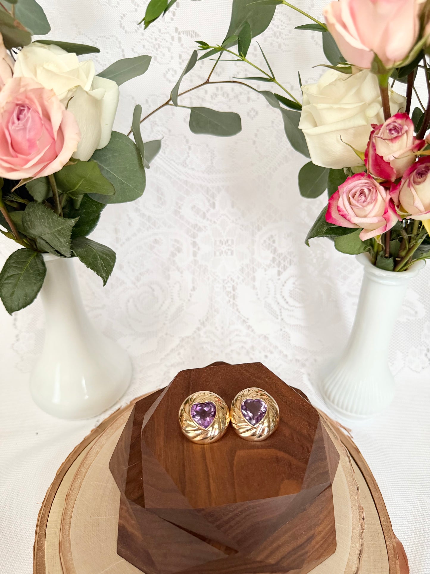 Vintage Heart Amethyst Earrings