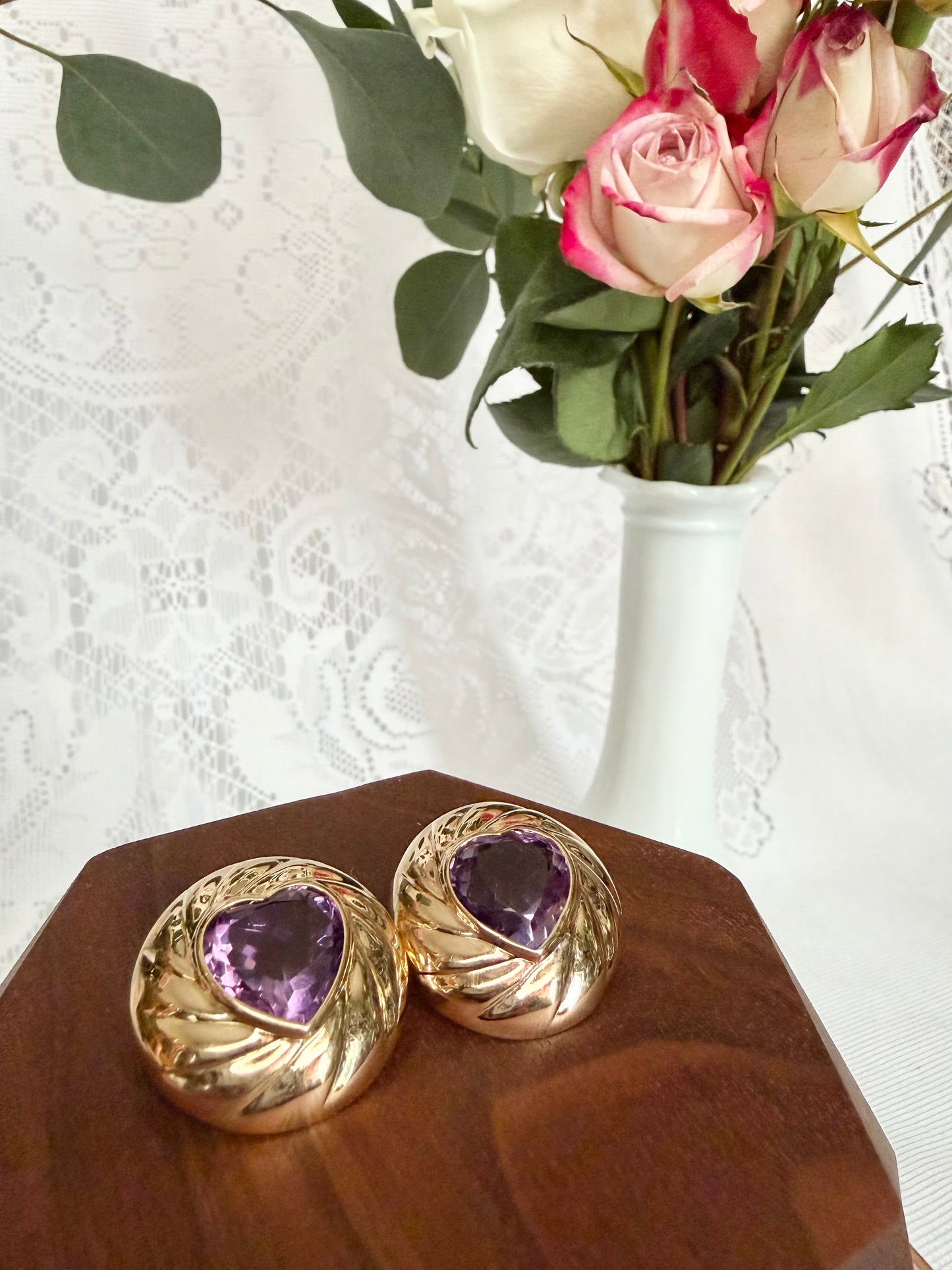 Vintage Heart Amethyst Earrings