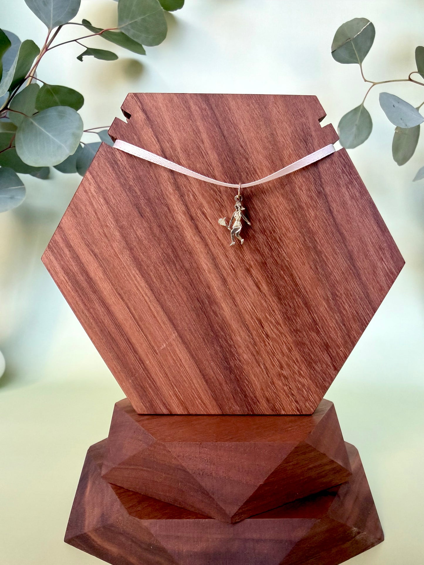 Yellow Gold Female Tennis Player Pendant