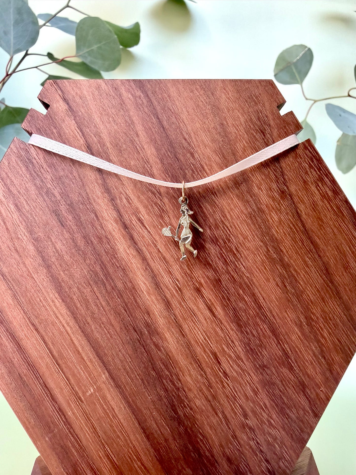 Yellow Gold Female Tennis Player Pendant