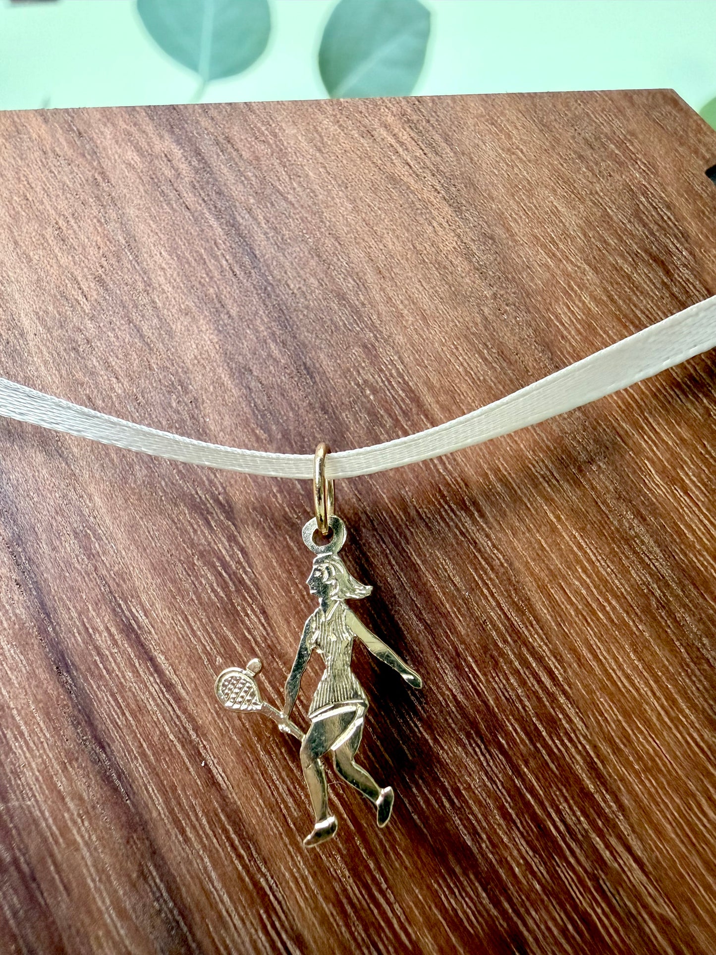 Yellow Gold Female Tennis Player Pendant