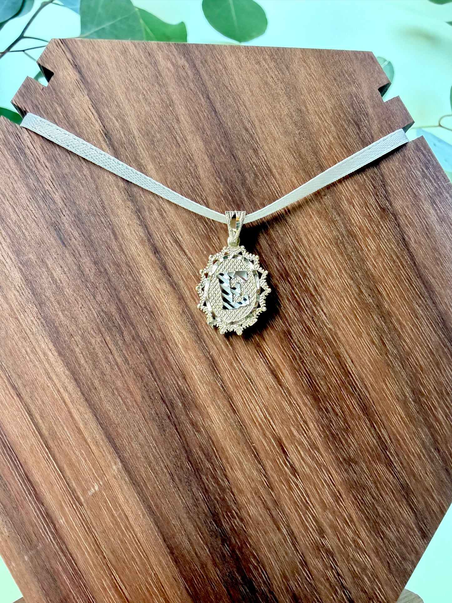 Yellow Gold "E" Initial Oval Pendant