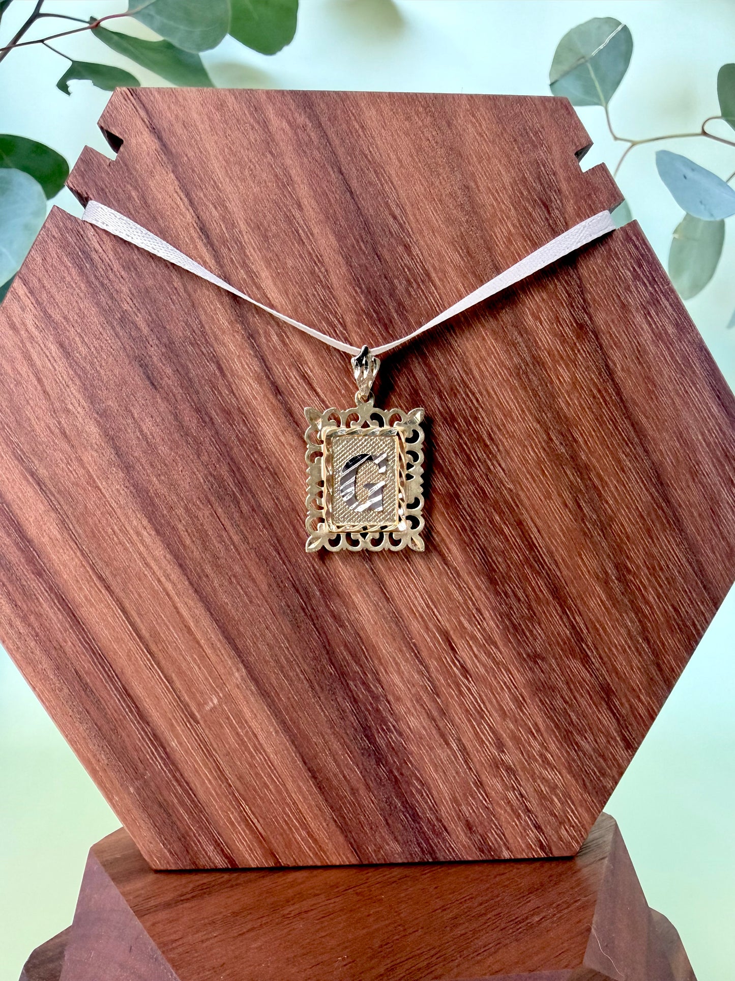 Yellow Gold "G" Initial Square Pendant
