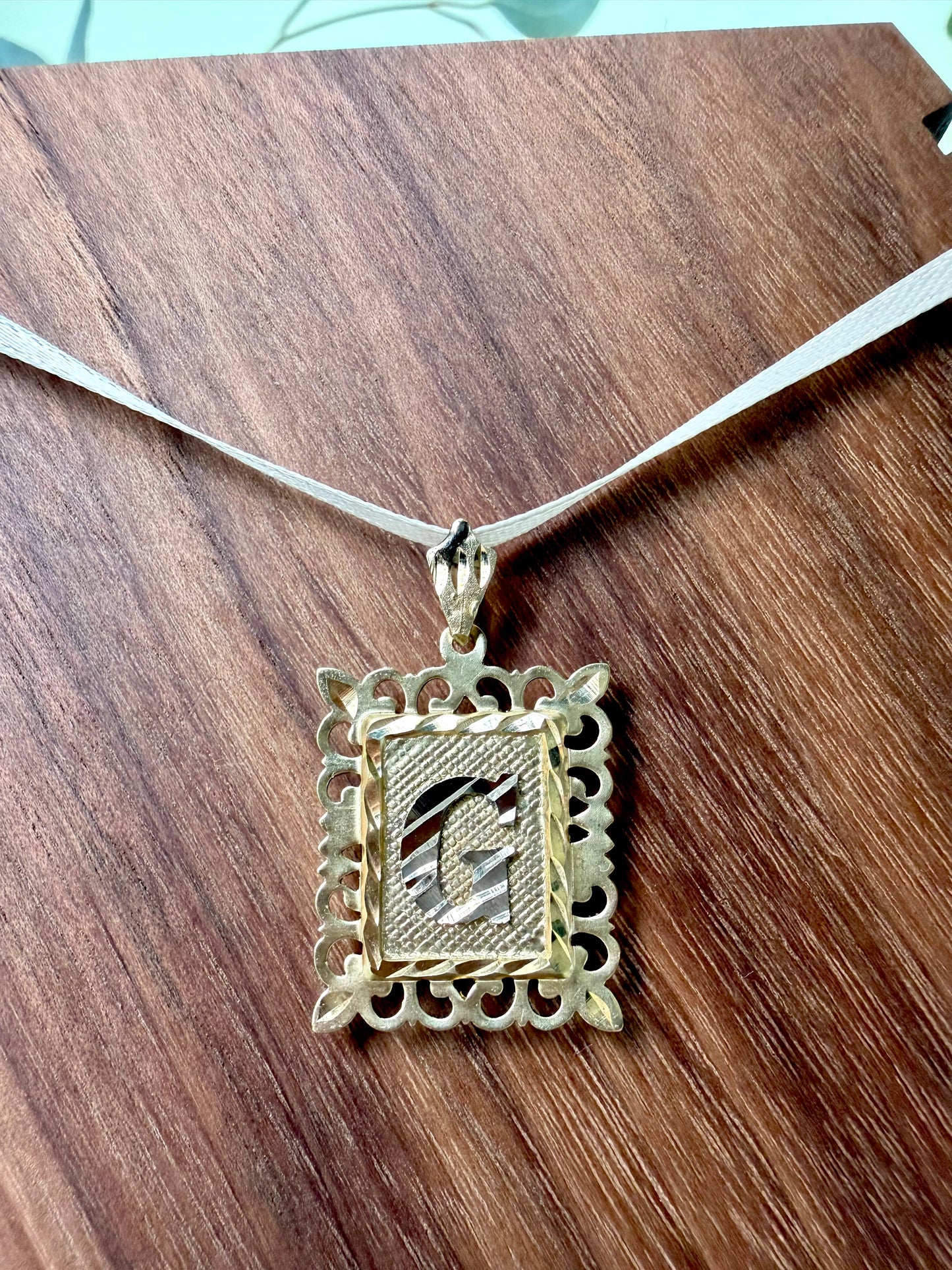 Yellow Gold "G" Initial Square Pendant
