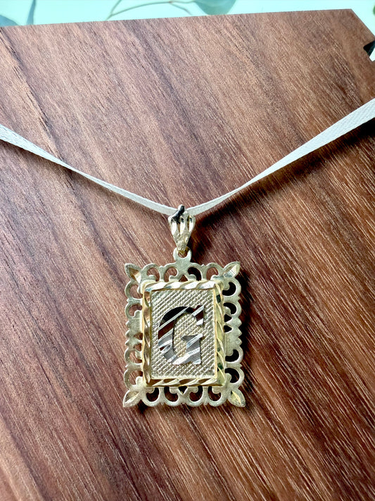 Yellow Gold "G" Initial Square Pendant