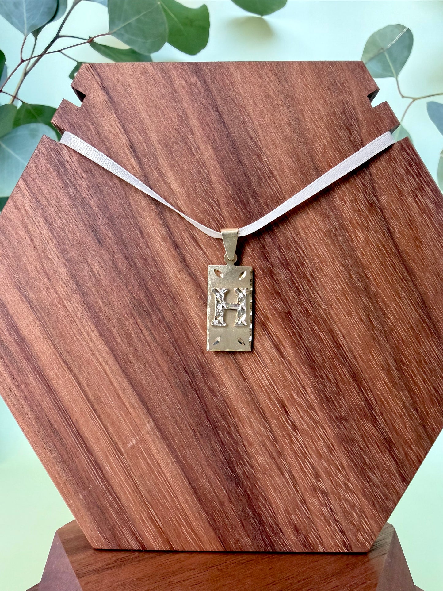 Yellow Gold "H" Initial Rectangle Pendant