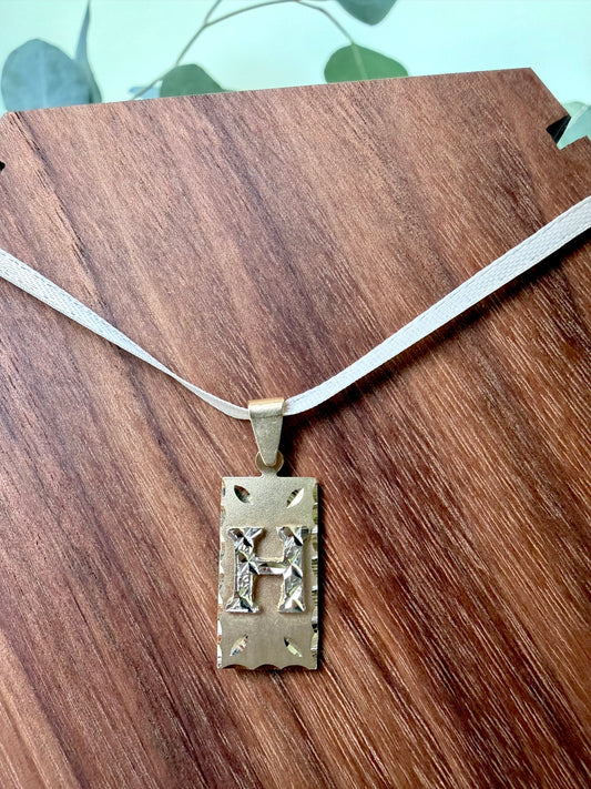 Yellow Gold "H" Initial Rectangle Pendant