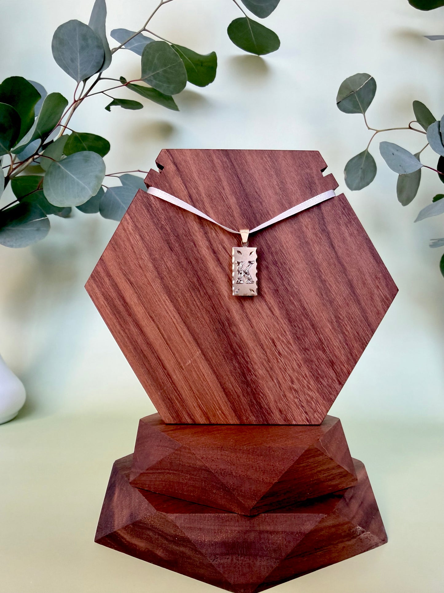 Yellow Gold "K" Initial Rectangle Pendant