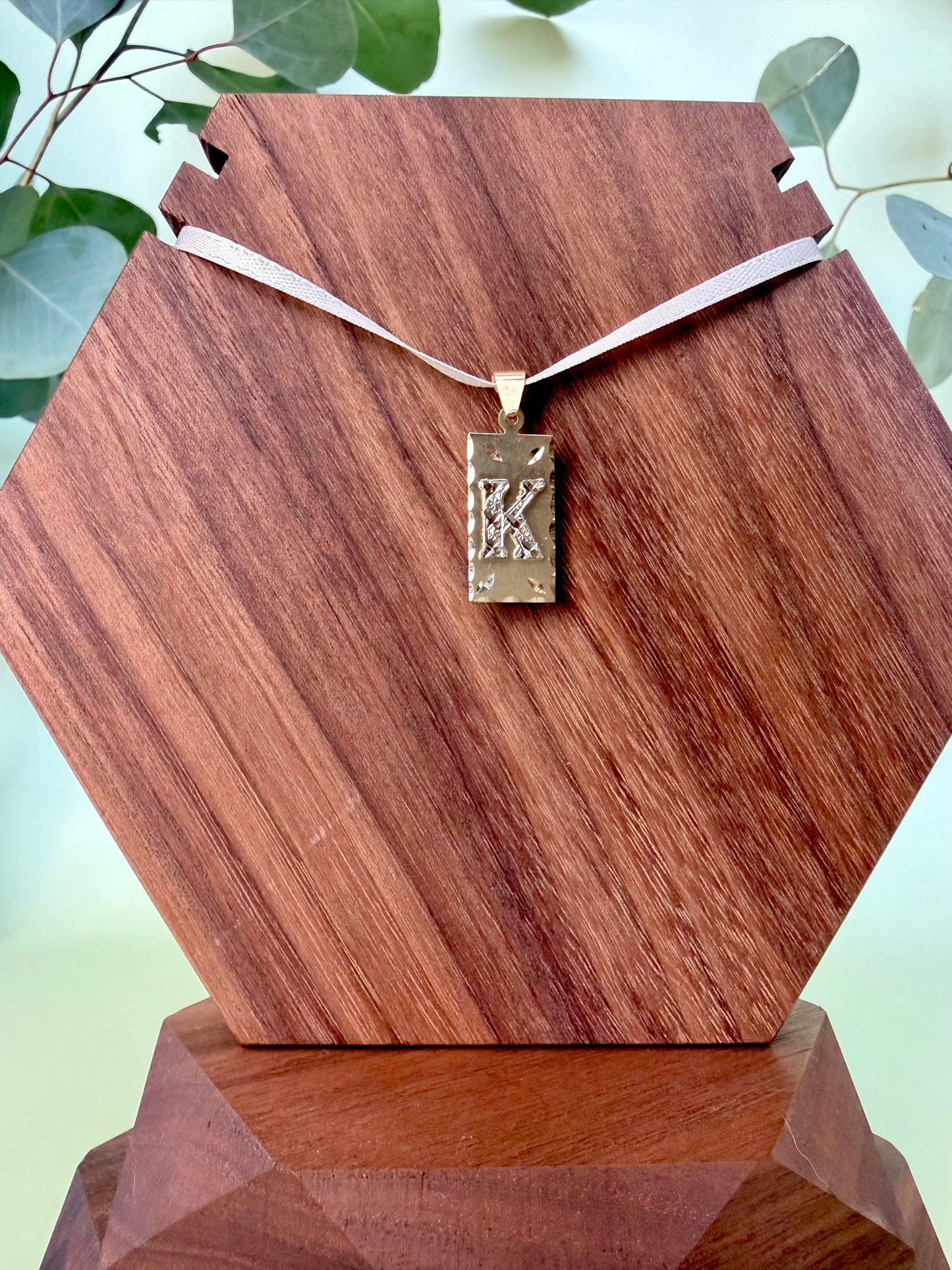 Yellow Gold "K" Initial Rectangle Pendant
