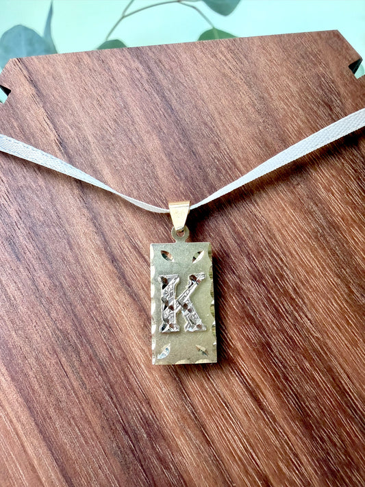 Yellow Gold "K" Initial Rectangle Pendant
