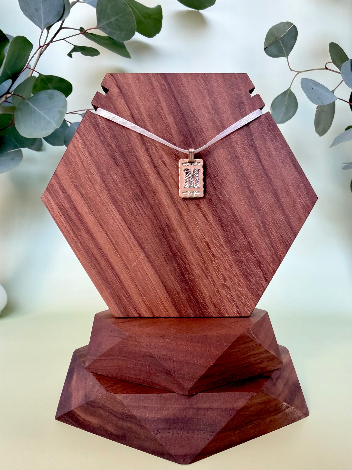 Yellow Gold "M" Initial Rectangle Pendant