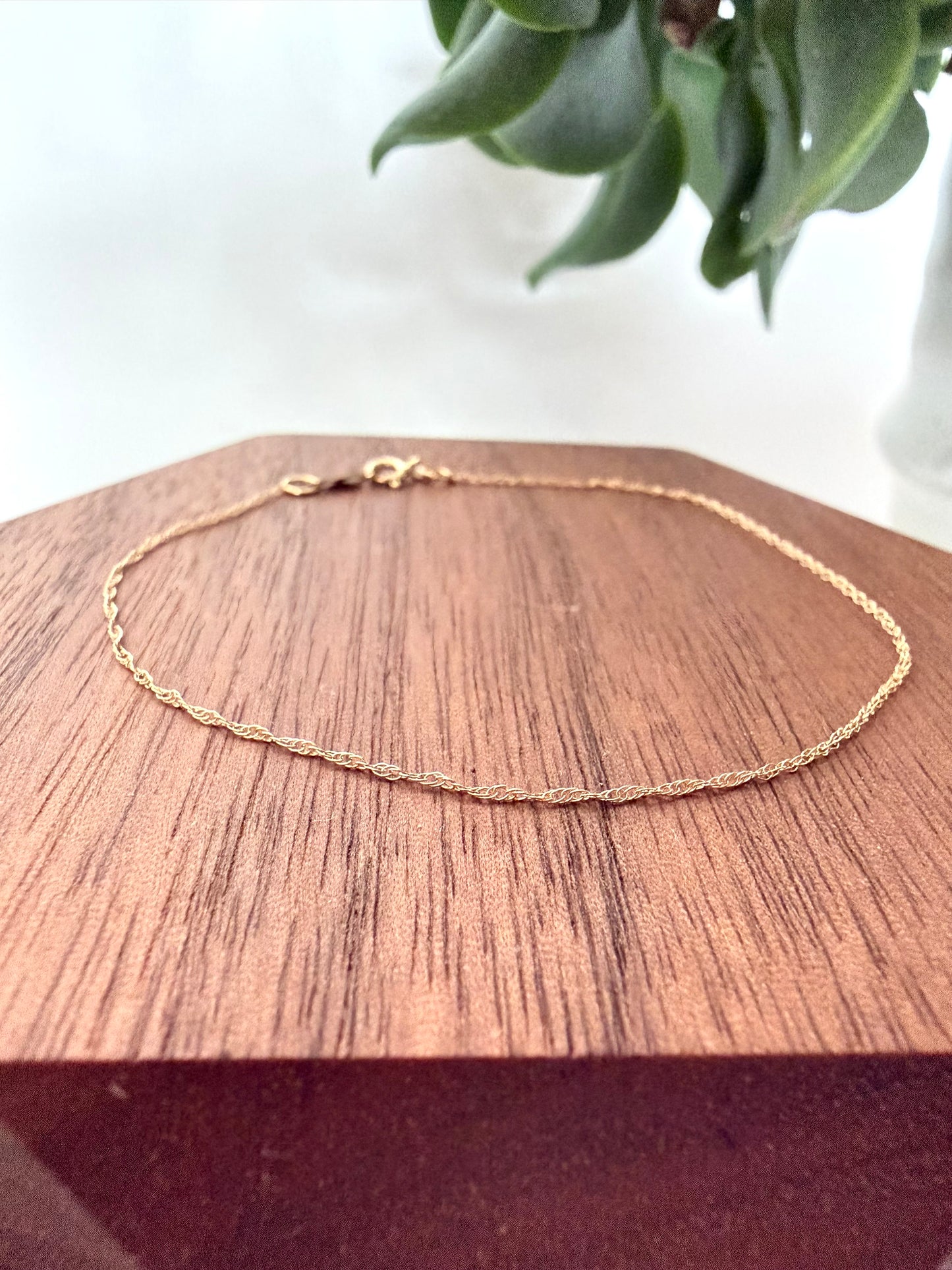 Rope chain 14kt yellow gold bracelet, .75mm thick, 7 inches long, with spring ring clasp