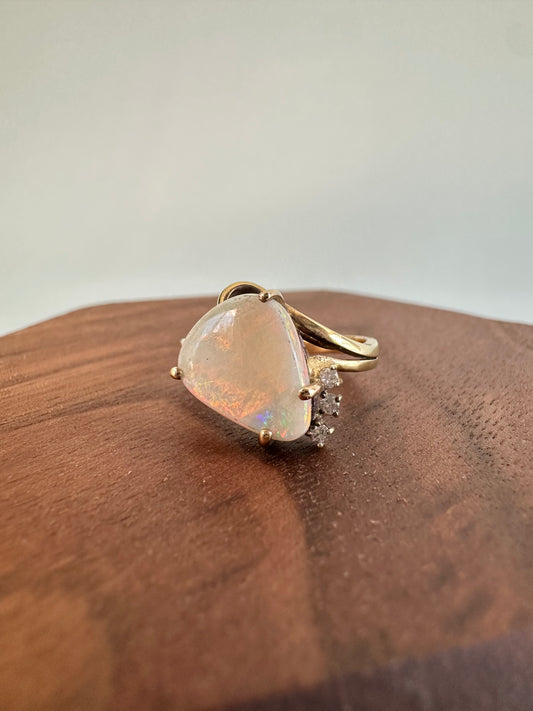 Freeform White Opal and Diamond Ring