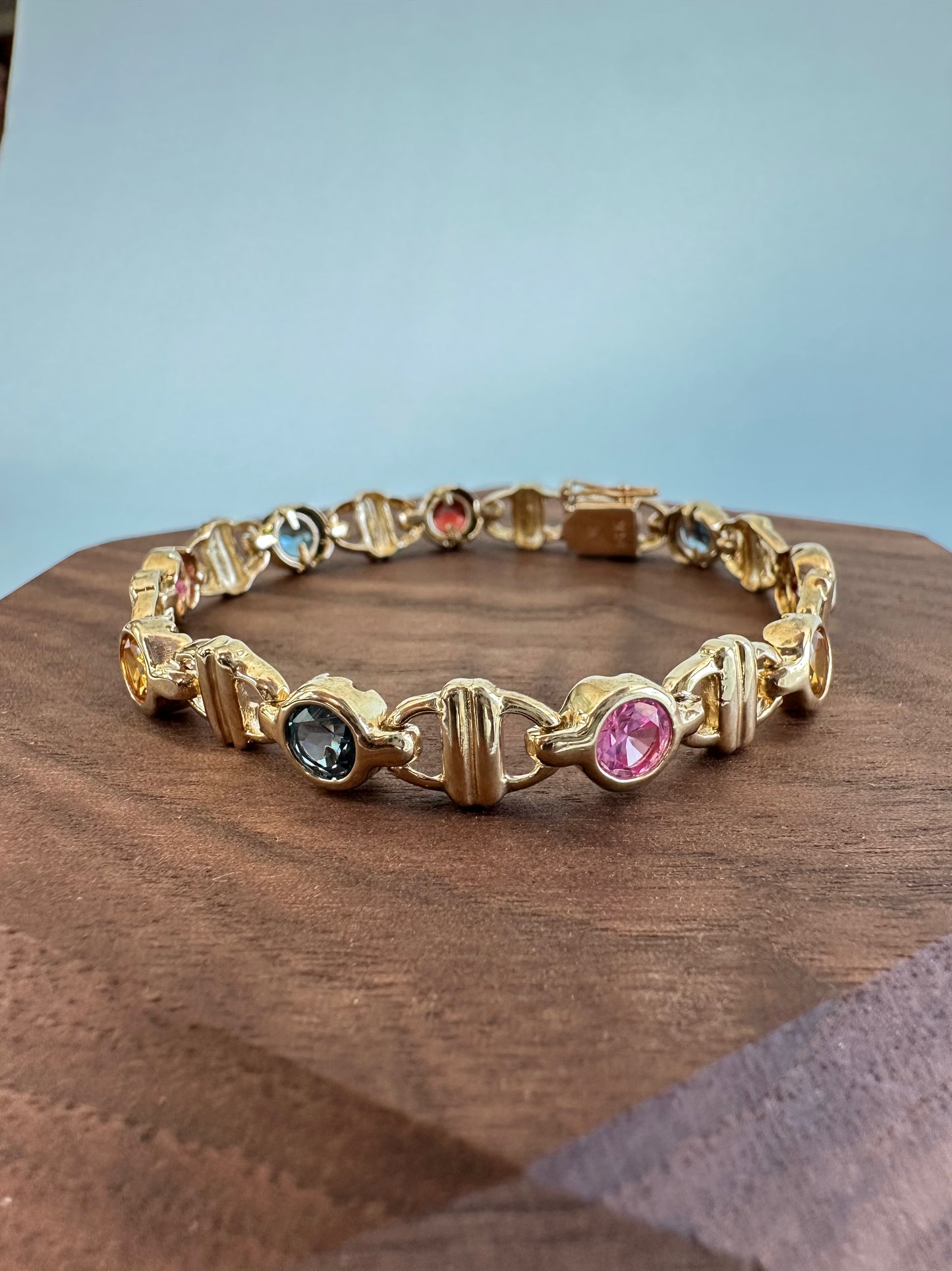 Multi-Gem Yellow Gold Tennis Bracelet