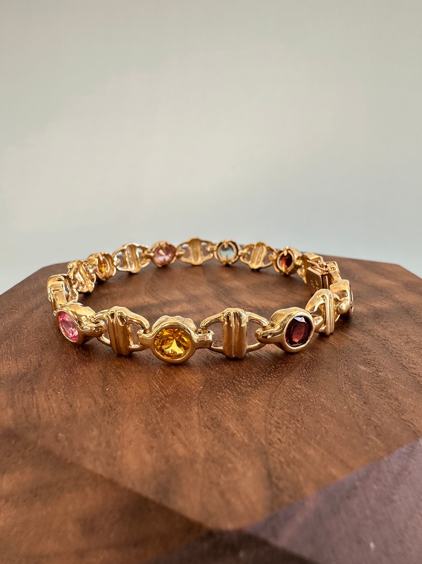 Multi-Gem Yellow Gold Tennis Bracelet