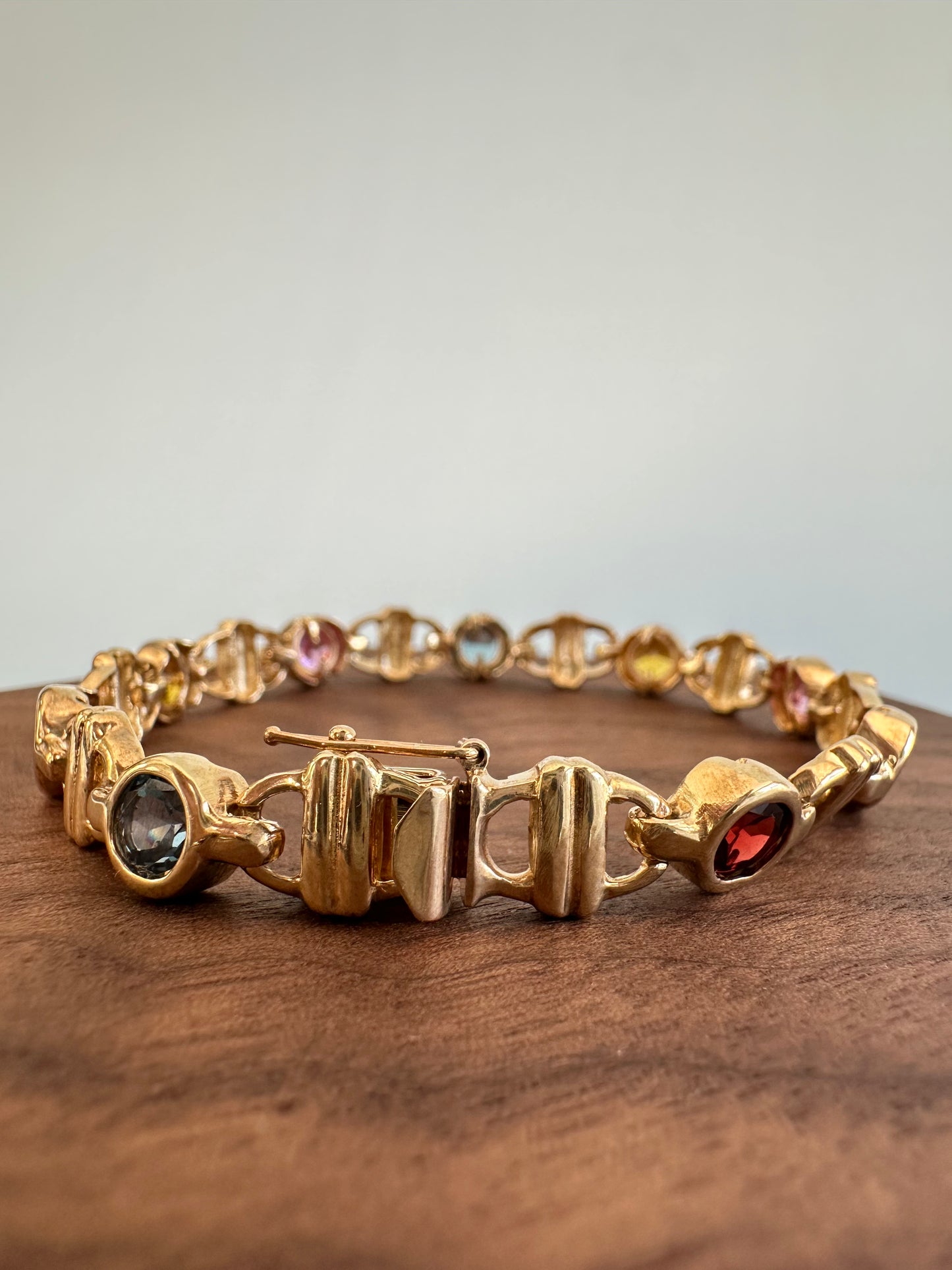 Multi-Gem Yellow Gold Tennis Bracelet