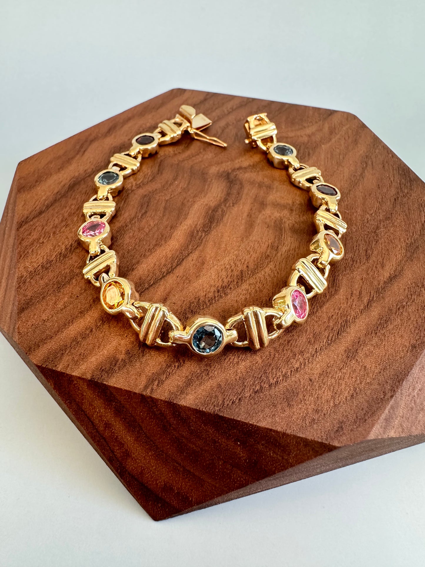Multi-Gem Yellow Gold Tennis Bracelet