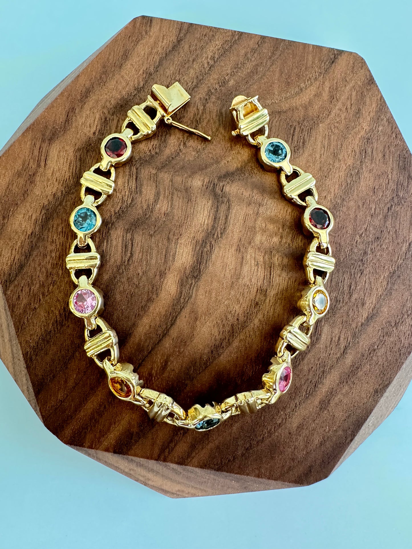 Multi-Gem Yellow Gold Tennis Bracelet