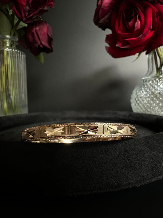 Thick Diamond-Cut Gold Bangle Bracelet