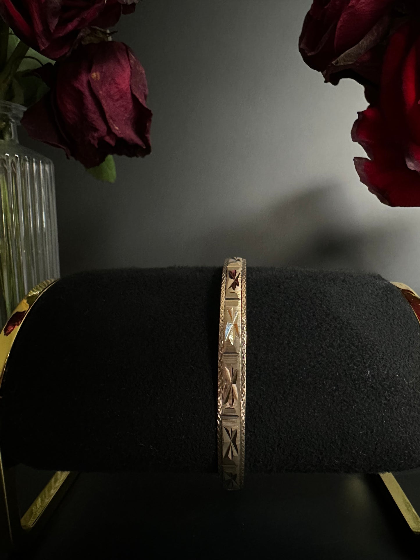 Thick Diamond-Cut Gold Bangle Bracelet