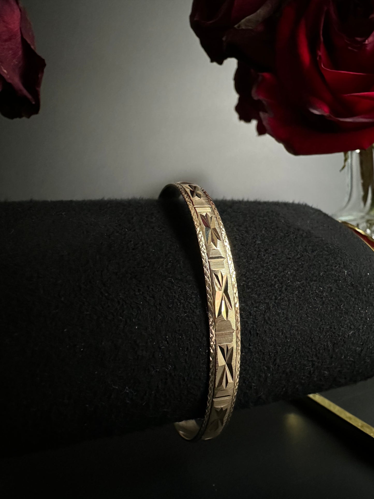 Thick Diamond-Cut Gold Bangle Bracelet