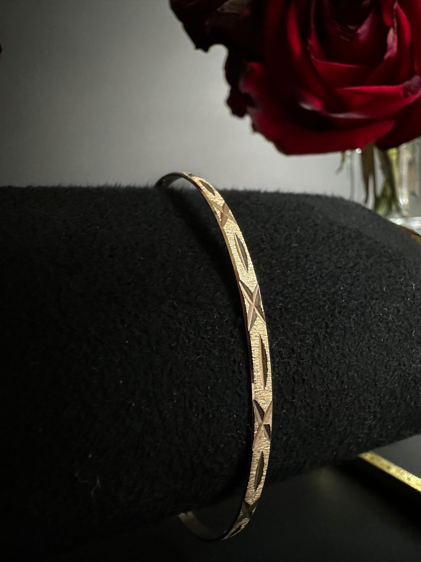 Gold Bangle Bracelet with Diamond-Cut Detailing