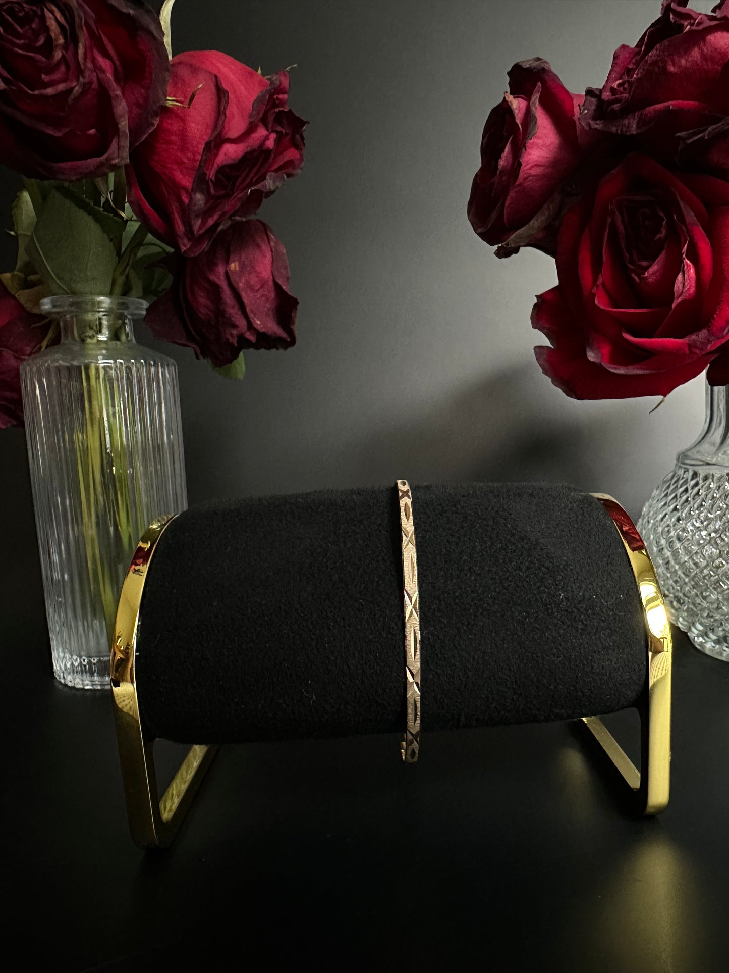 Gold Bangle Bracelet with Diamond-Cut Detailing