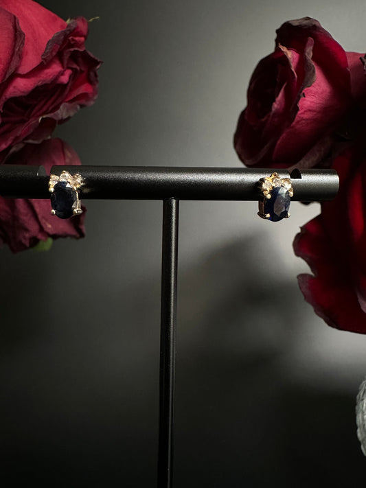Sapphire Stud Earrings with Diamond Accents