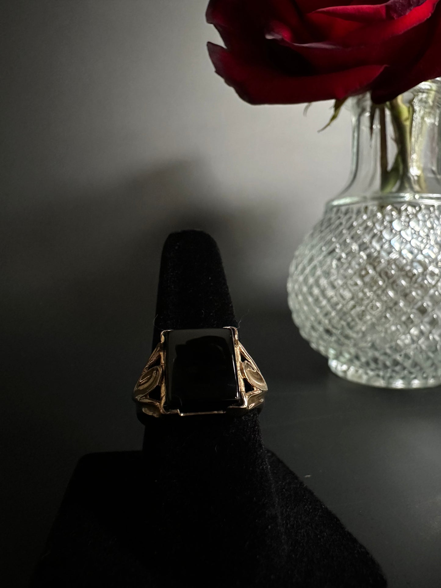 Square Onyx Ring in Yellow Gold