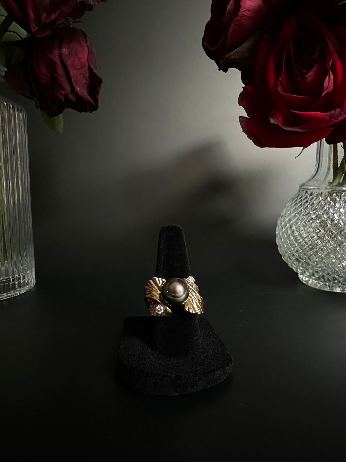 Black South Sea Pearl Ring with Diamond Accents