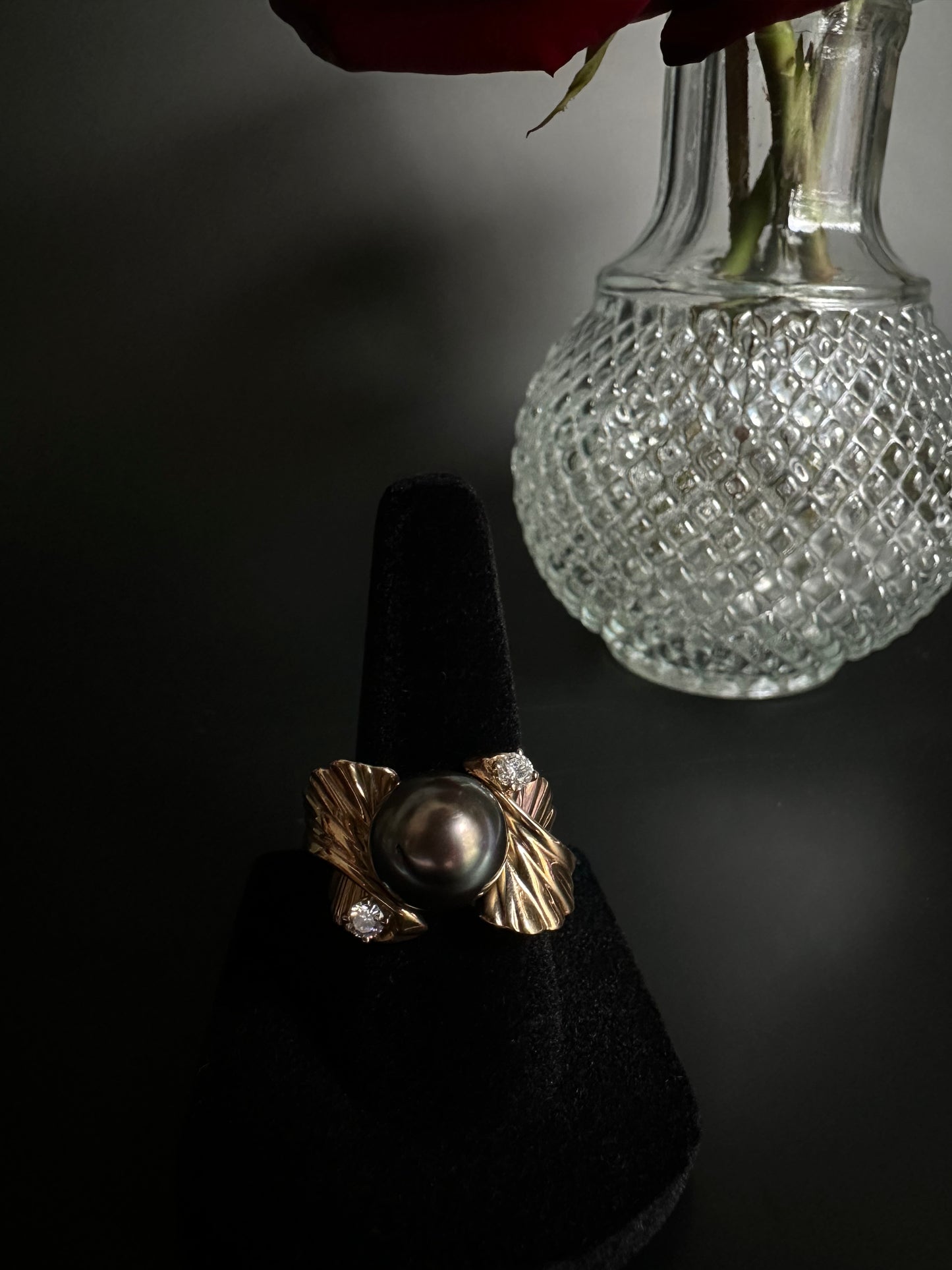 Black South Sea Pearl Ring with Diamond Accents